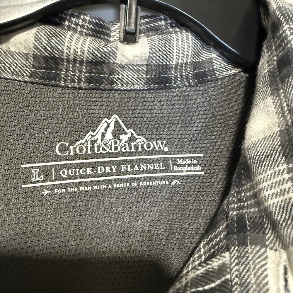 NWT Croft Barrow Flannel Shirt Men Large Wicking Ventilation Quick Dry Gray - Picture 5 of 9